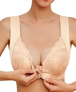 Hoomall Soutien-Gorge Ouvert Devant sans Armature Brassière Sport Femme Ouverture Devant Lace Bra Confortable Quotidien pour Yoga Sport