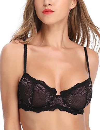 Wingslove Soutien-Gorge Femme Dentelle Ajourée Florale Corbeille avec Armatures Non Rembourré